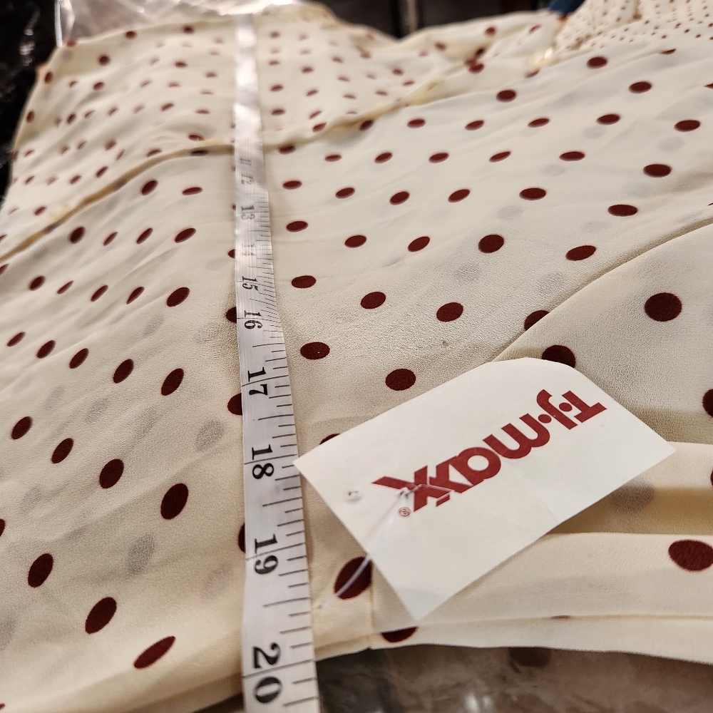 Sahara Top Size 7 Sheer Lightweight Longsleeve Ivory Color Red Polka Dots Print - Picture 7 of 12